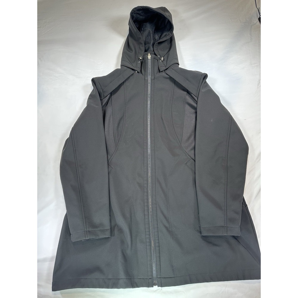 Womens‎ Gallery New York Black Trench Coat Sz XL Rain Jacket Mid Length